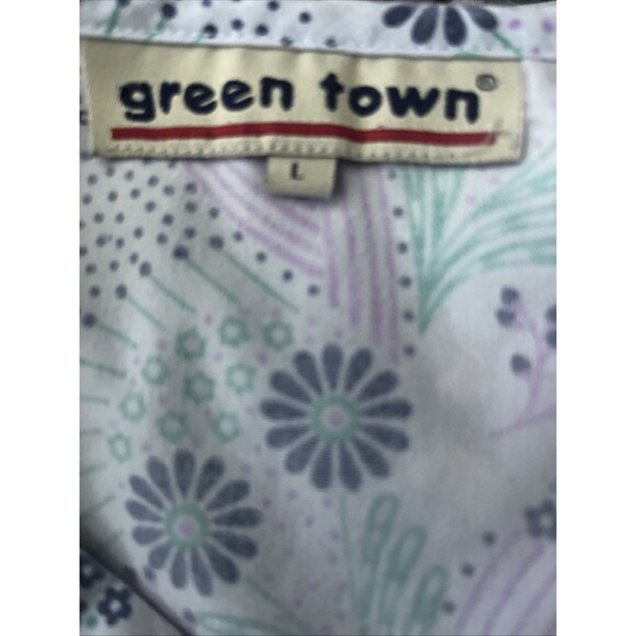 Green Town Uniform Women’s Scrub Size L Floral Abstract Cottage Hospital Nurse - Picture 9 of 10